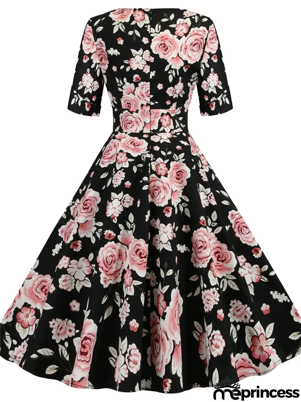 New Hepburn Vintage Cotton Floral Print Flower Dress Casual Short Sleeve Retro 50s 60s Swing Women Summer Swing Dresses