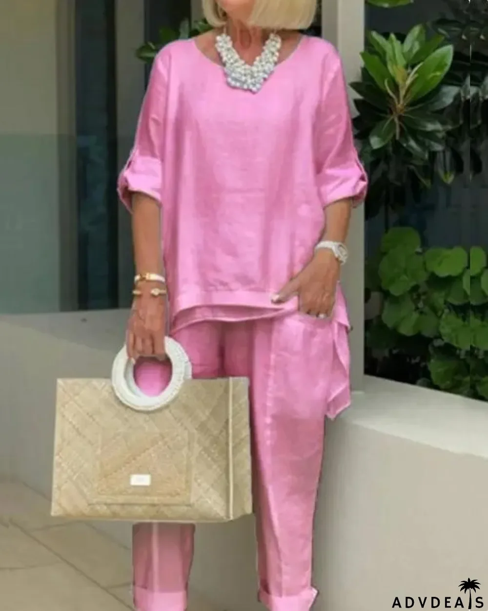 Casual Feel Cotton Top & Pants Set