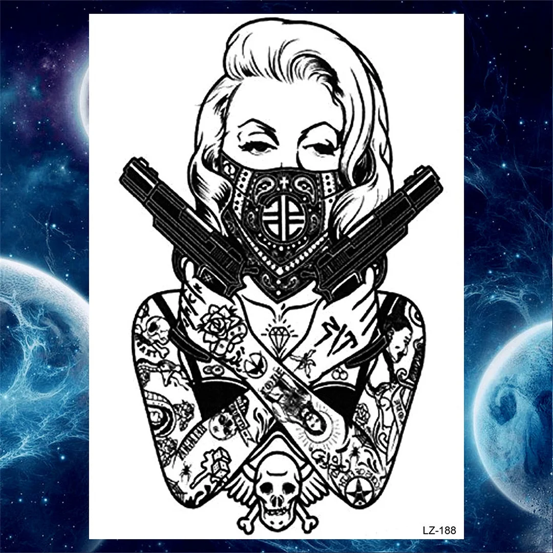 Octopus Anchor Skull Temporary Tattoos For Women Men Adult Pirate Black Skeleton Tattoo Sticker Fake Wolf Lion Tiger Tatoos Back