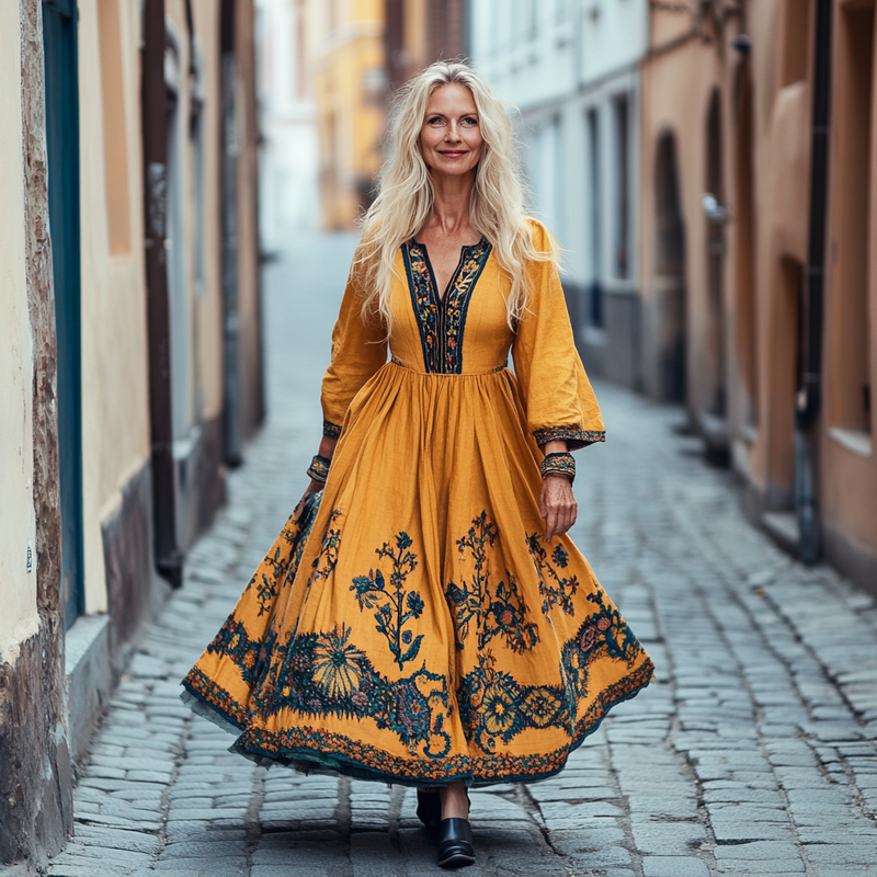Ethnic Embroidery Vintage Casual Linen Dress 6b1d
