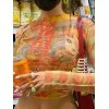 Anime Printed Long Sleeve Mesh Crop Top