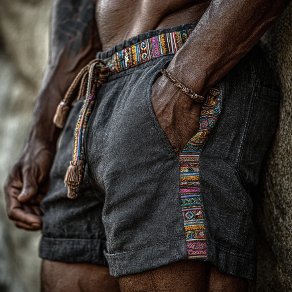 Men's Ethnic-Style Linen Shorts-INSPIREUSE