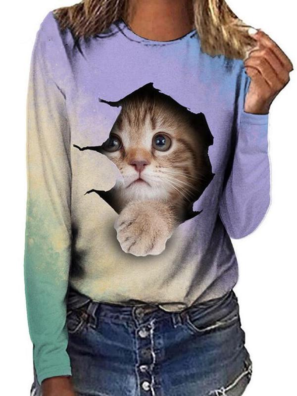 Women Long Sleeve Scoop Neck Printed Top