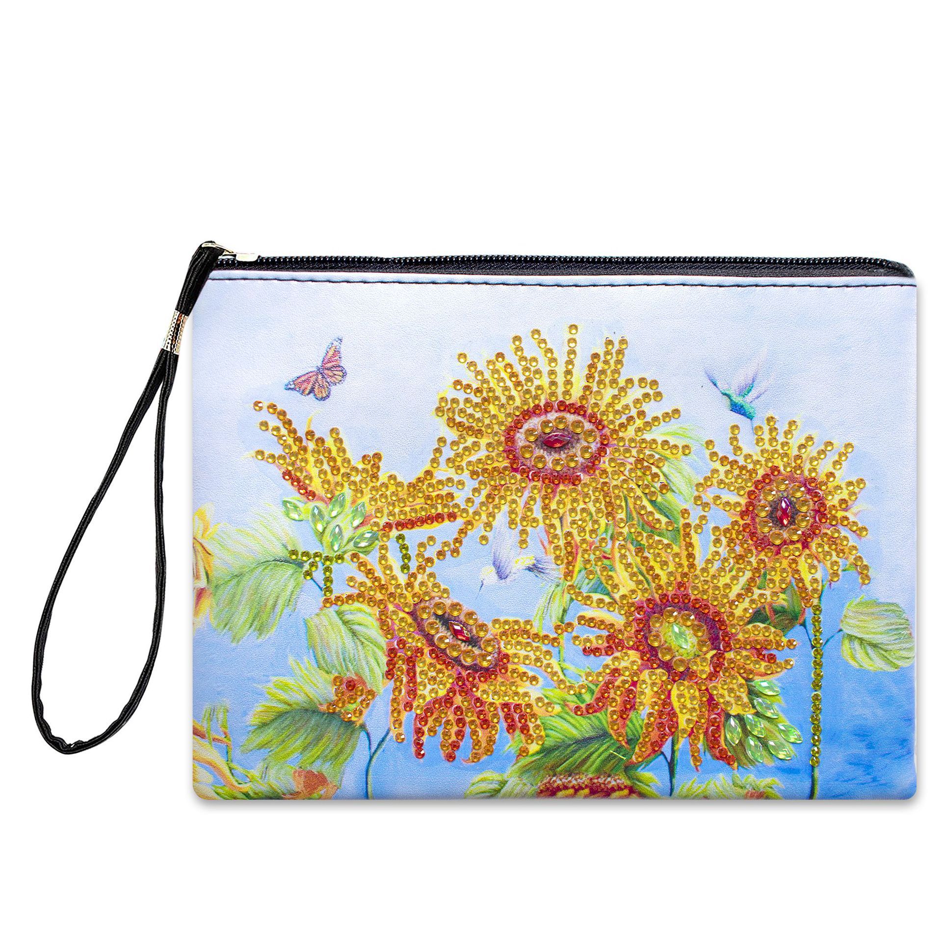 1 piece 5D DIY diamond painted handbag makeup bag, sunflower style handmade diamond art craft bag