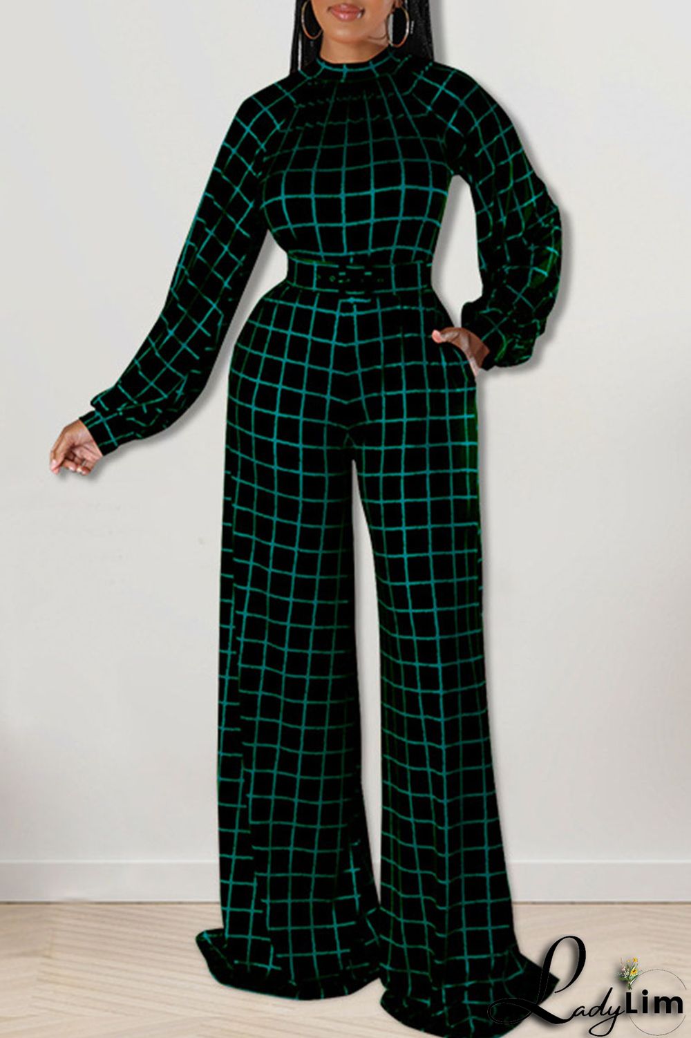 Tangerine Casual Plaid Print Patchwork O Neck Straight Jumpsuits