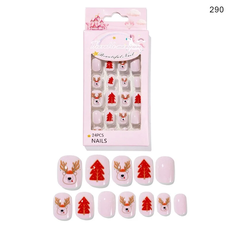 Christmas Child/adult Nails 24 Pieces of Wearable Finished Nails Cute Christmas Pattern Fake Nails Full Cover Nail Tips Xxl