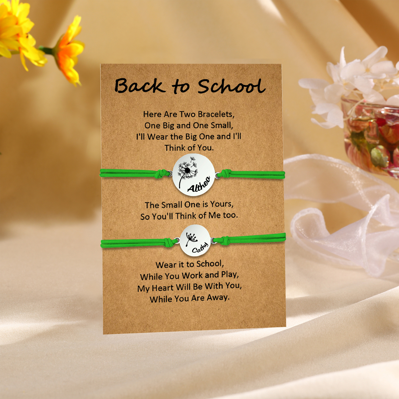 2 Pcs Dandelion Bracelet Set Custom 2 Names Adjustable Bracelets Back to School Gifts for Daughter-Jessemade AU