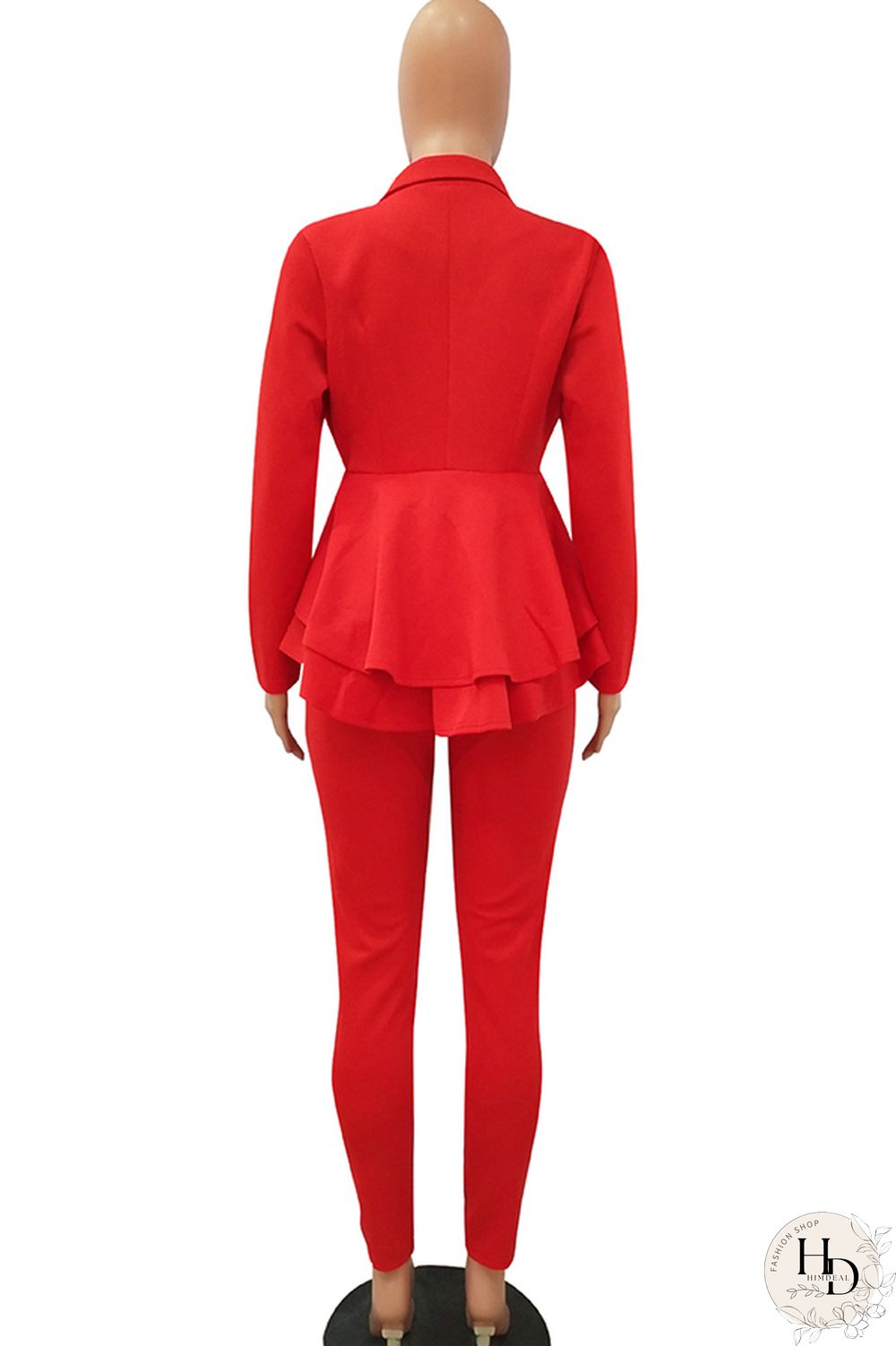 Black Casual Two Piece Suits Patchwork ruffle Solid pencil Long Sleeve