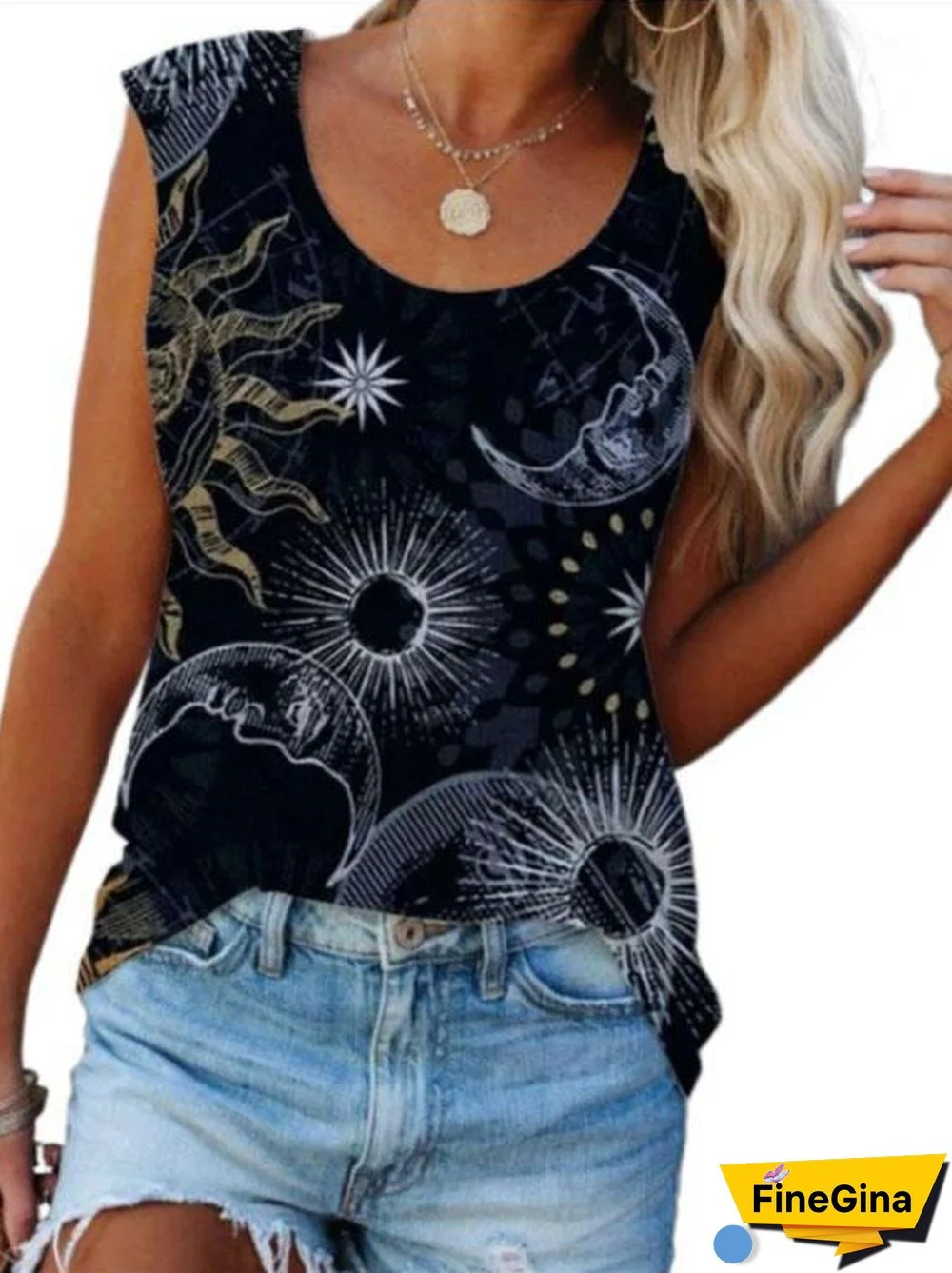 Women Sleeveless Scoop Neck Printed Top