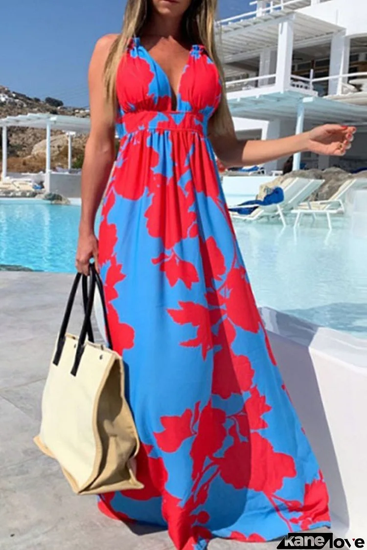 Contrast Halter Neck Maxi Dress