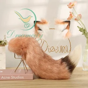 pornhint Pornhint Peach pink fox ears and fox tails - plugs can be added as sex toys - ears and tails of cosplay - headwear of oliva - live props - handmade