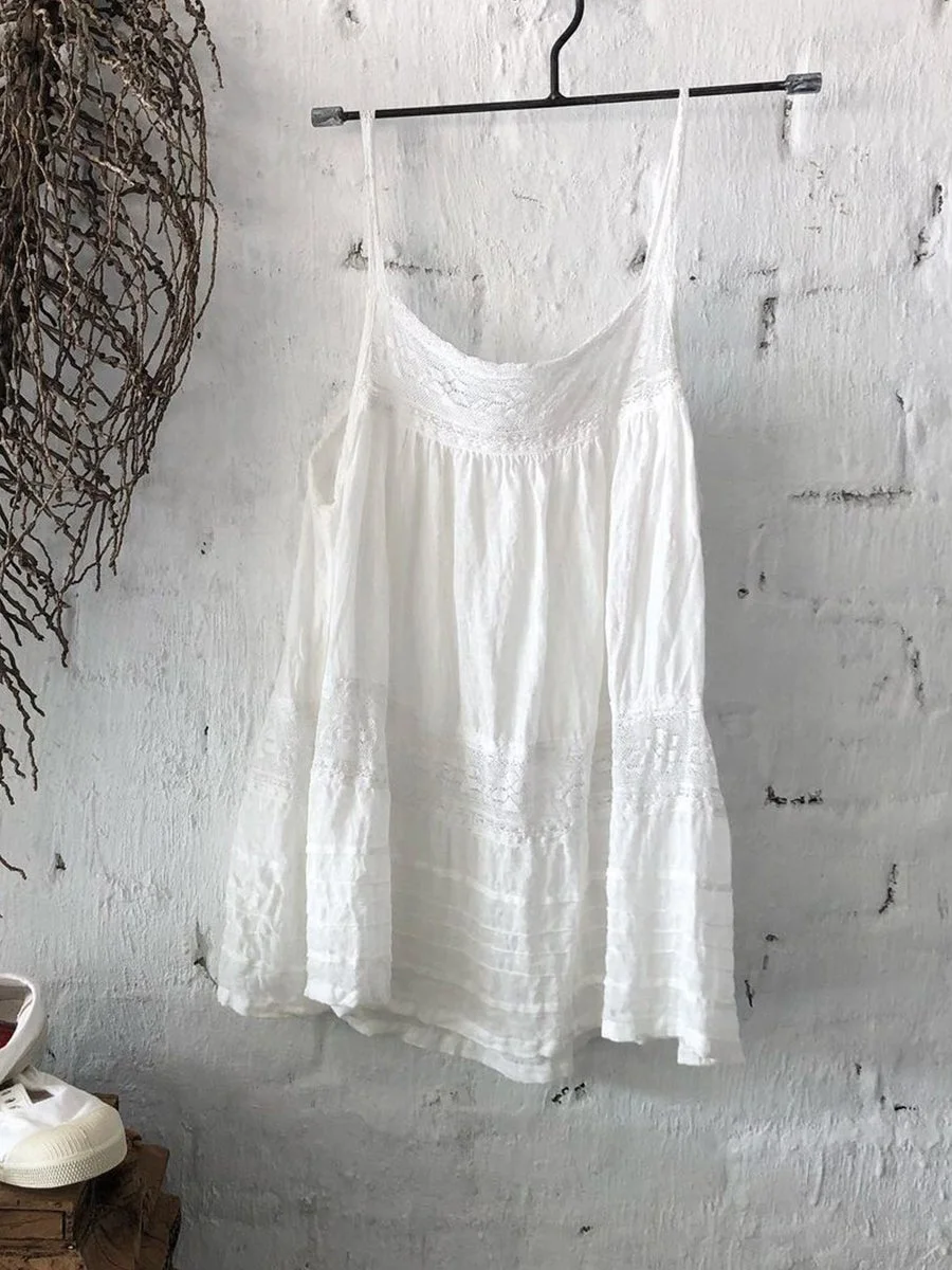Lace Decoration Sling Women Linen Top