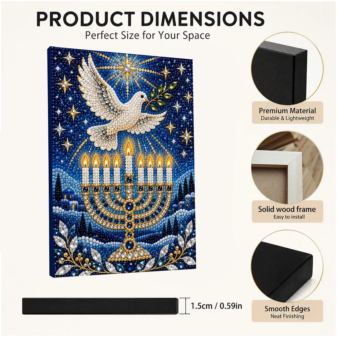 Framed Pearl Painting Kit Hanukkah Menorah Dove 11.81x15.75in