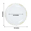 10 Pack | 10" Gold Vintage Rim Clear Hard Plastic Dinner Plates With Embossed Scalloped Edges, Disposable Party Plates