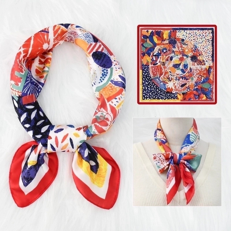 2 Pieces Women’s Elegant Plaid Flower Horse Satin Silk Scarf