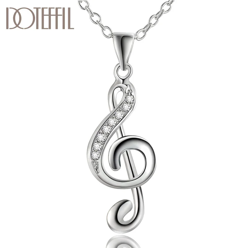 DOTEFFIL 925 Sterling Silver 18 Inches Musical Symbol AAA Zircon Pendant Necklace For Women Jewelry