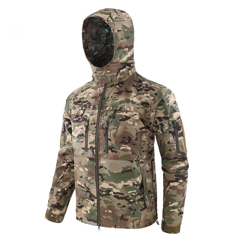 Tactical Jacket Camouflage Windbreaker Hooded Stand Collar Jacket Tactical Jacket Camouflage Windbreaker Hooded Stand Collar Jacket