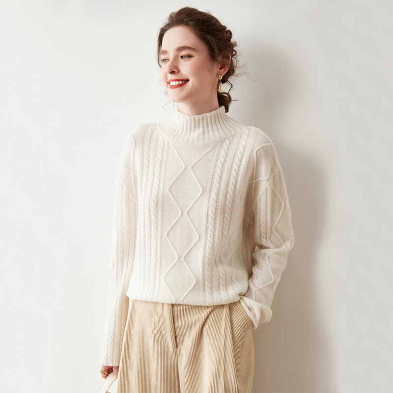 Delicate Cable Knit Women's Cashmere Sweater REAL SILK LIFE