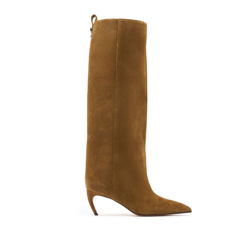 70mm Women's Pointed Toe Stiletto Heel Knee Boots-MERUMOTE