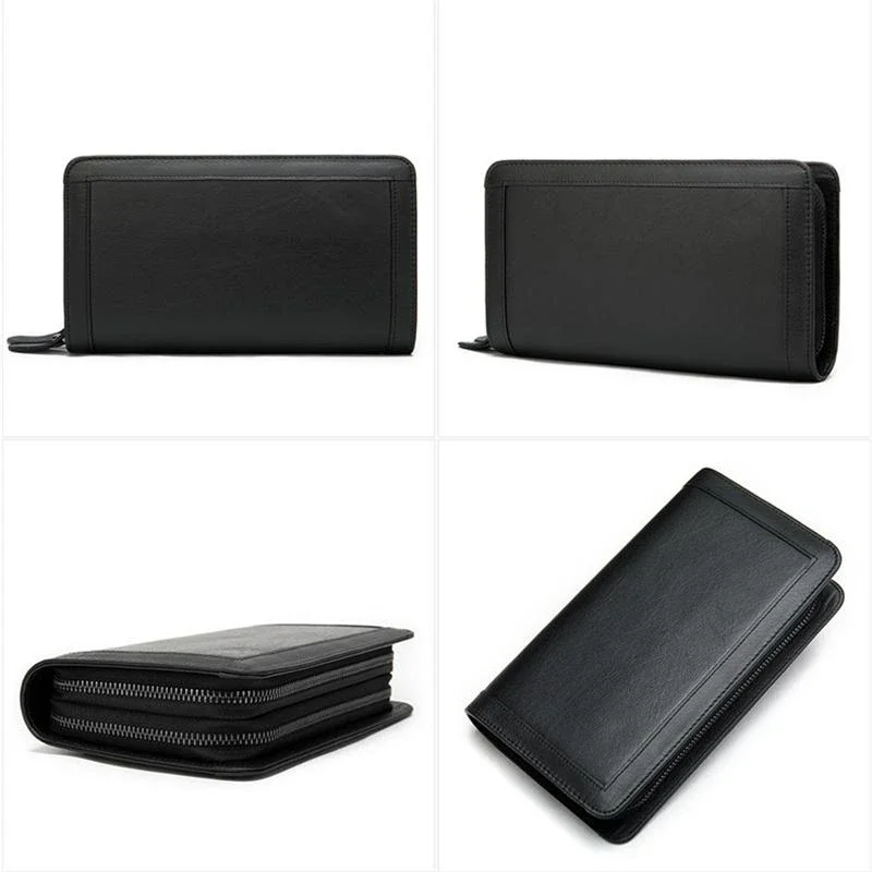 Men's Leather Wallet Double Zipper Design Clutch