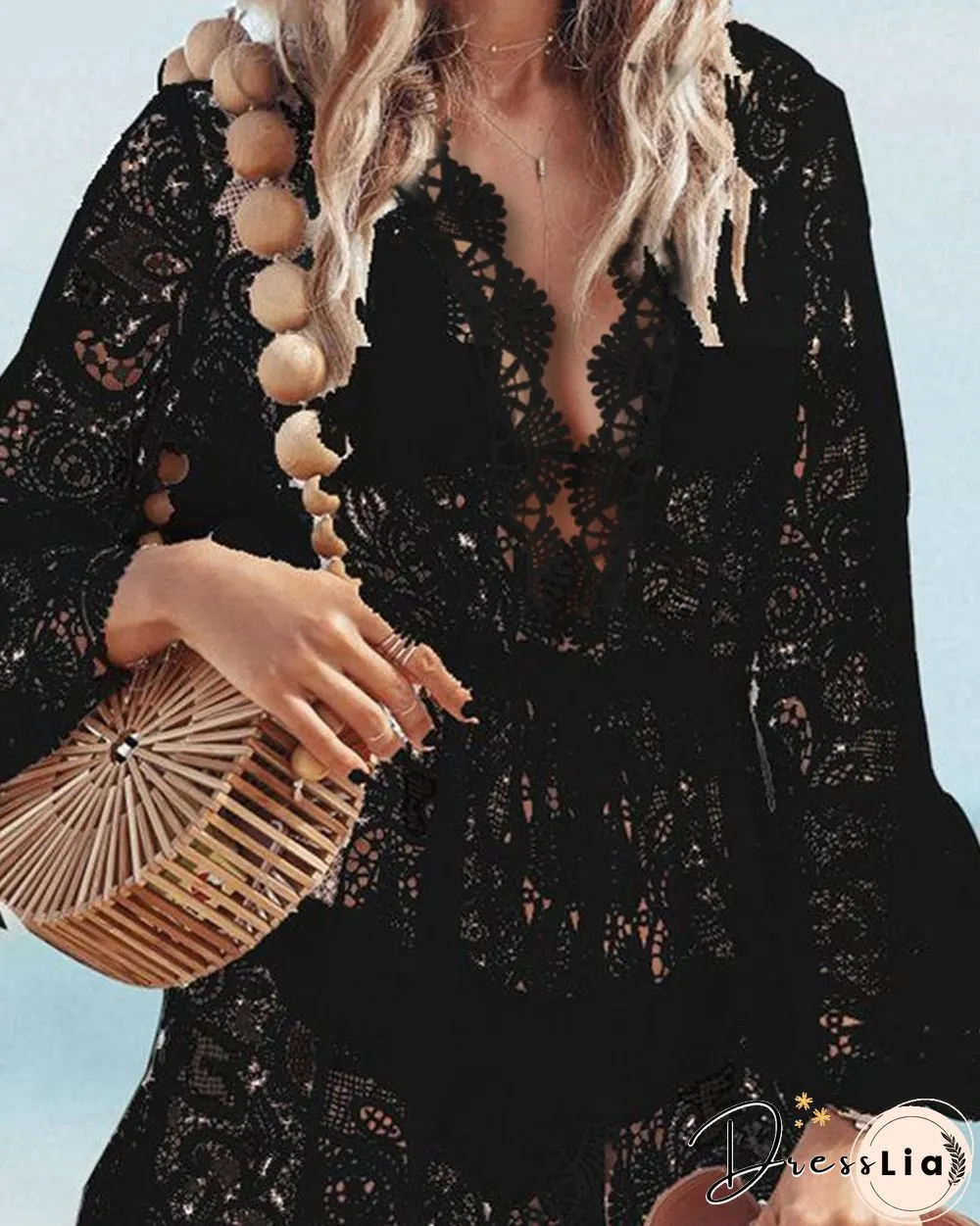 Hollow Out Crochet Lace Cover Up Dress