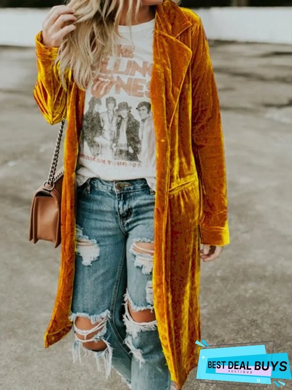 Casual Solid Velvet Buttoned Knit coat