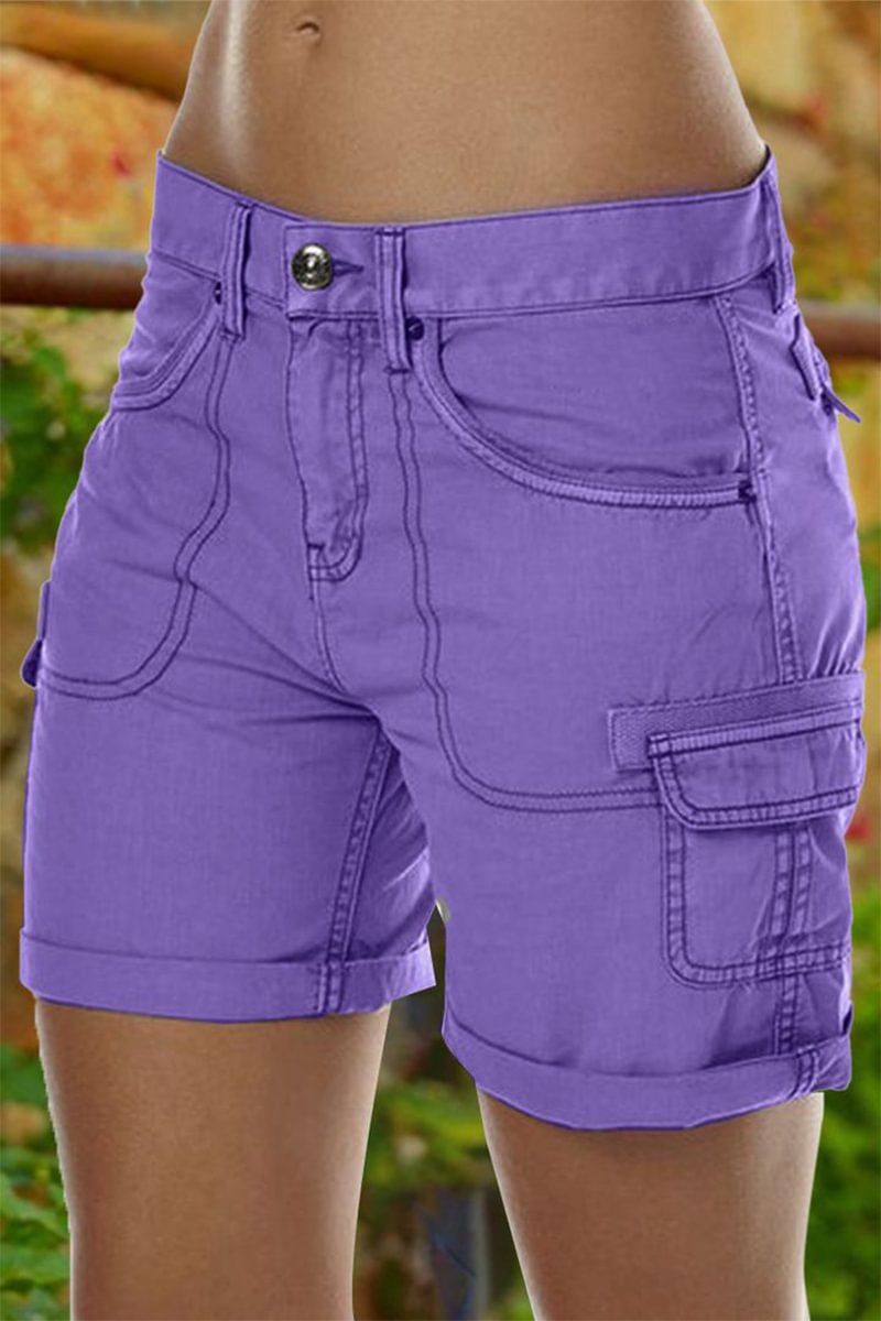 Solid Stitch Trim Roll Hem Shorts