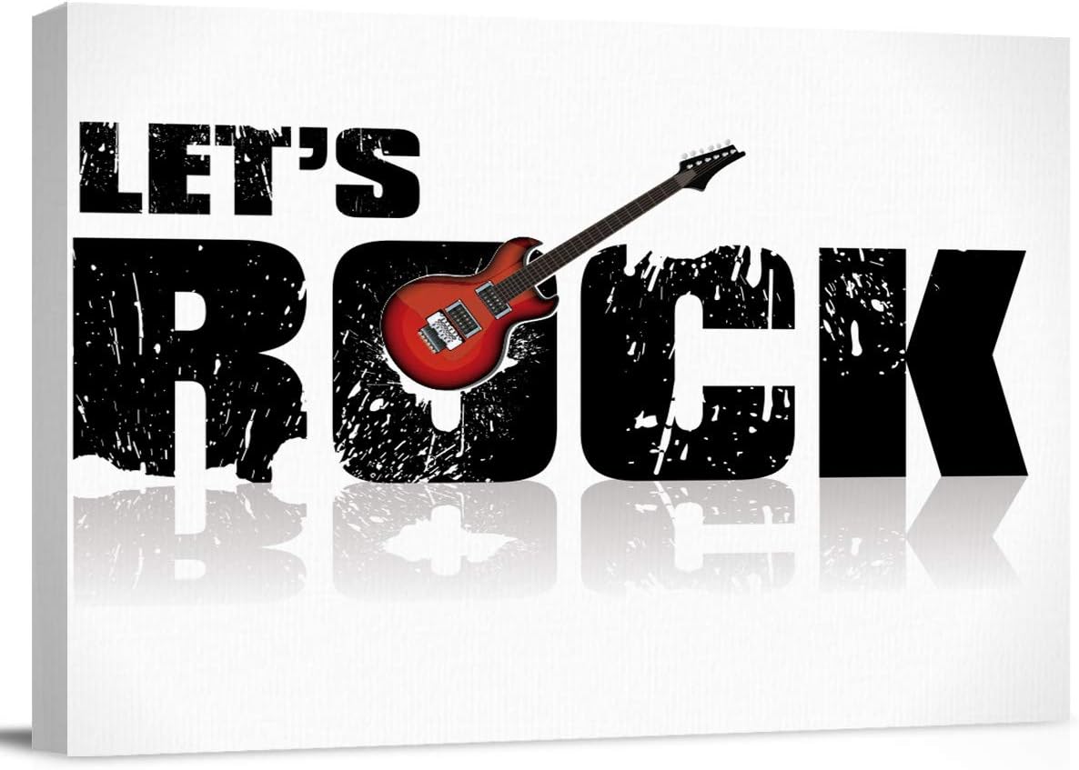 zzsunfeel Canvas Oil Painting Wall Art Rock Music Art Picture Prints for Living Room Home Decor, Ready to Hang Red Guitar - 20x24 inches 20x24