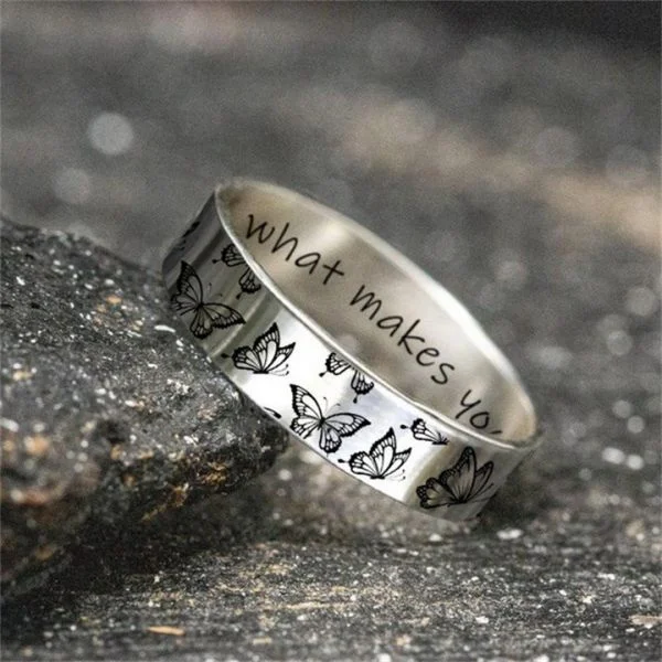 Sterling Silver Butterfly Engraving Ring