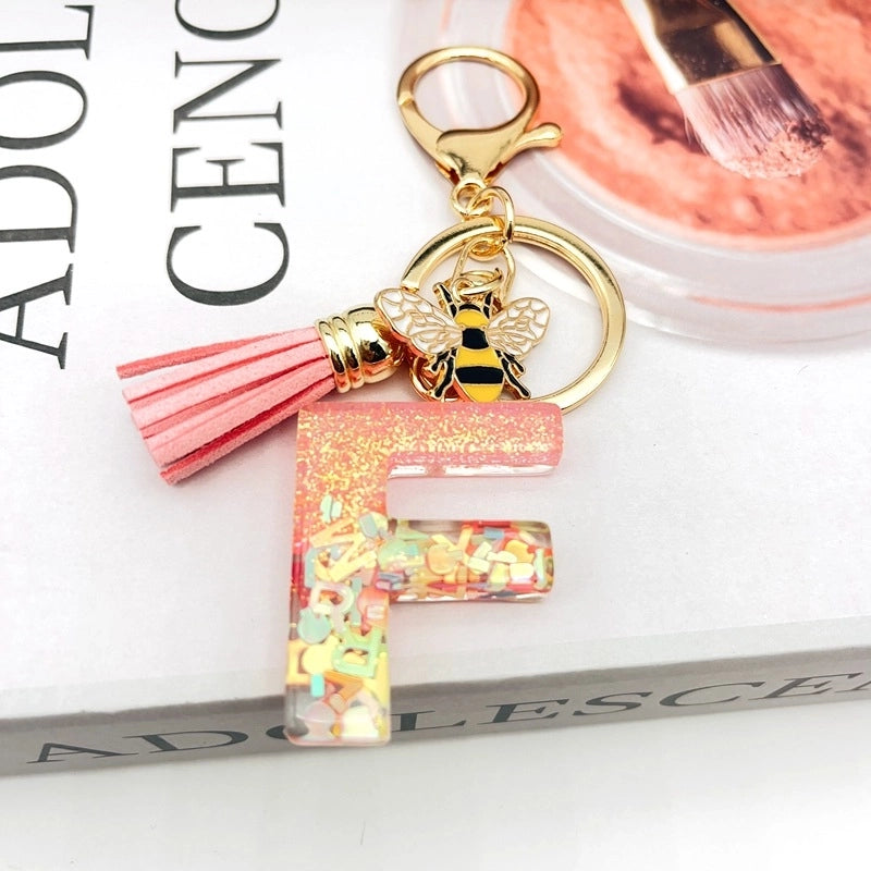 Retro Classic Style Letter Bee Resin Women’s Bag Pendant Keychain