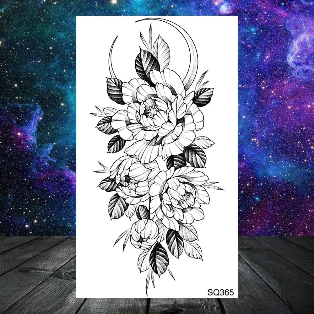 Realistic Rose Flower Snake Temporary Tattoos For Women Adult Skull Peony Lips Sword Tree Fake Tattoo Neck Arm Hands Small Tatoo