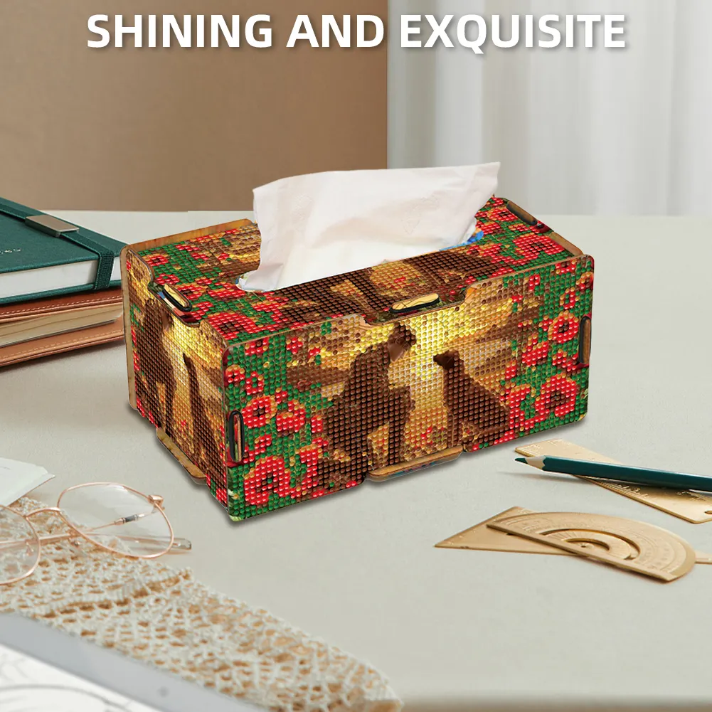 Soldier and Dog Diamond Painting Tissue Box Wood Diamond Art Tissue Storage Box