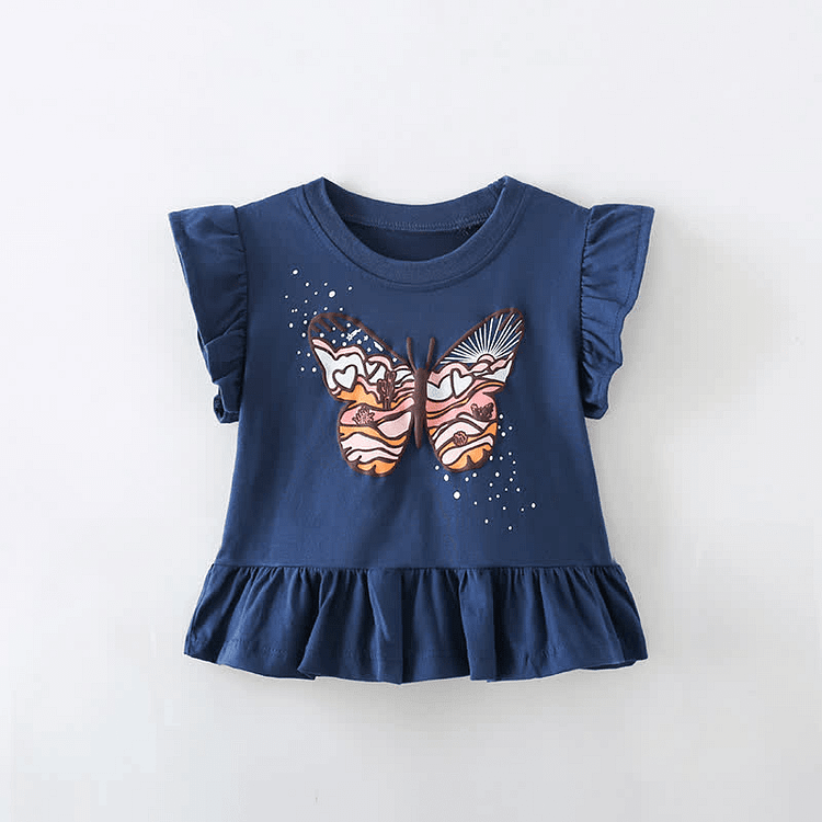 Toddler Girl Butterfly Ruffled Tee