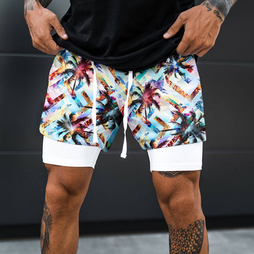 Men's Summer Surf Print Shorts Double Layer Security Performance Shorts / TECHWEAR CLUB / Techwear