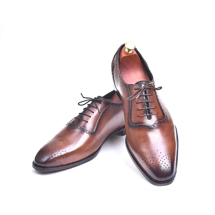 Men Handmade Brown Brogue Leather Formal Dress Shoes, Office Shoes