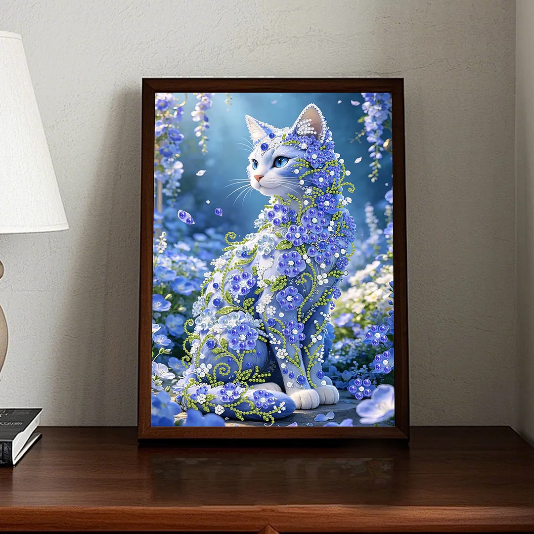 Pearl Painting Kit for Adults Blue Gem Cat 11.81x15.75in