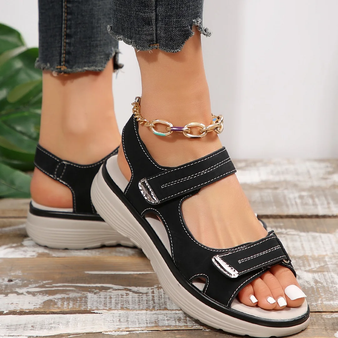 Yyvonne Large-Size Loose-Soled Sandals Women 2025 Summer New Slope And Flat-Bottomed Magic Beach Sandals