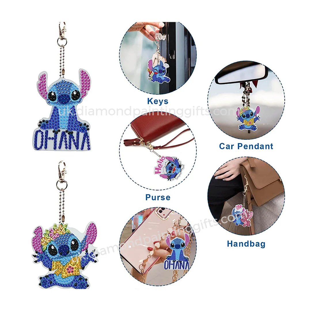 5Pcs Stitch Diamond Painting Keychain, Special Shaped Diamond Art Keychains, DIY Keychain Decoration Pendant Gift for Kids Adults(Double Sided)