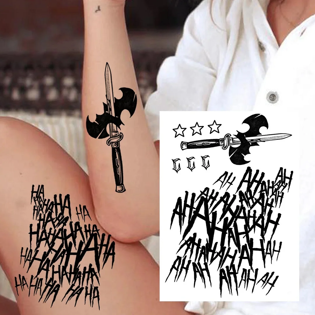 Sdrawing Mouth Skeleton Temporary Tattoos For Women Men Child Boys Halloween Fake Clown Tattoo Sticker Owl Skull Demon Tatoo Body Arm
