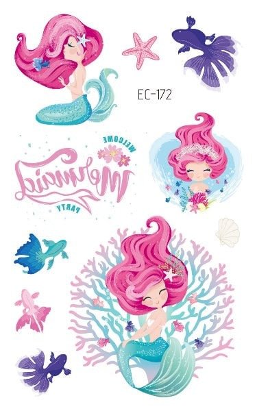 Cartoon Mermaid Temporary Tattoo Sticker Fashion Fake Tatoo Flash Sea-maid Princess Children's Girl award sticker Small Taty