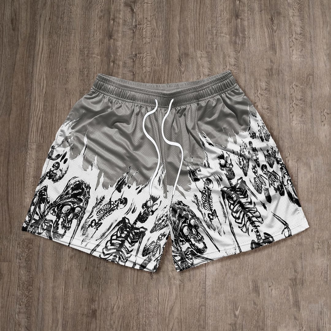 Vintage Skull Graphic Casual Street Mesh Shorts - SOPULA
