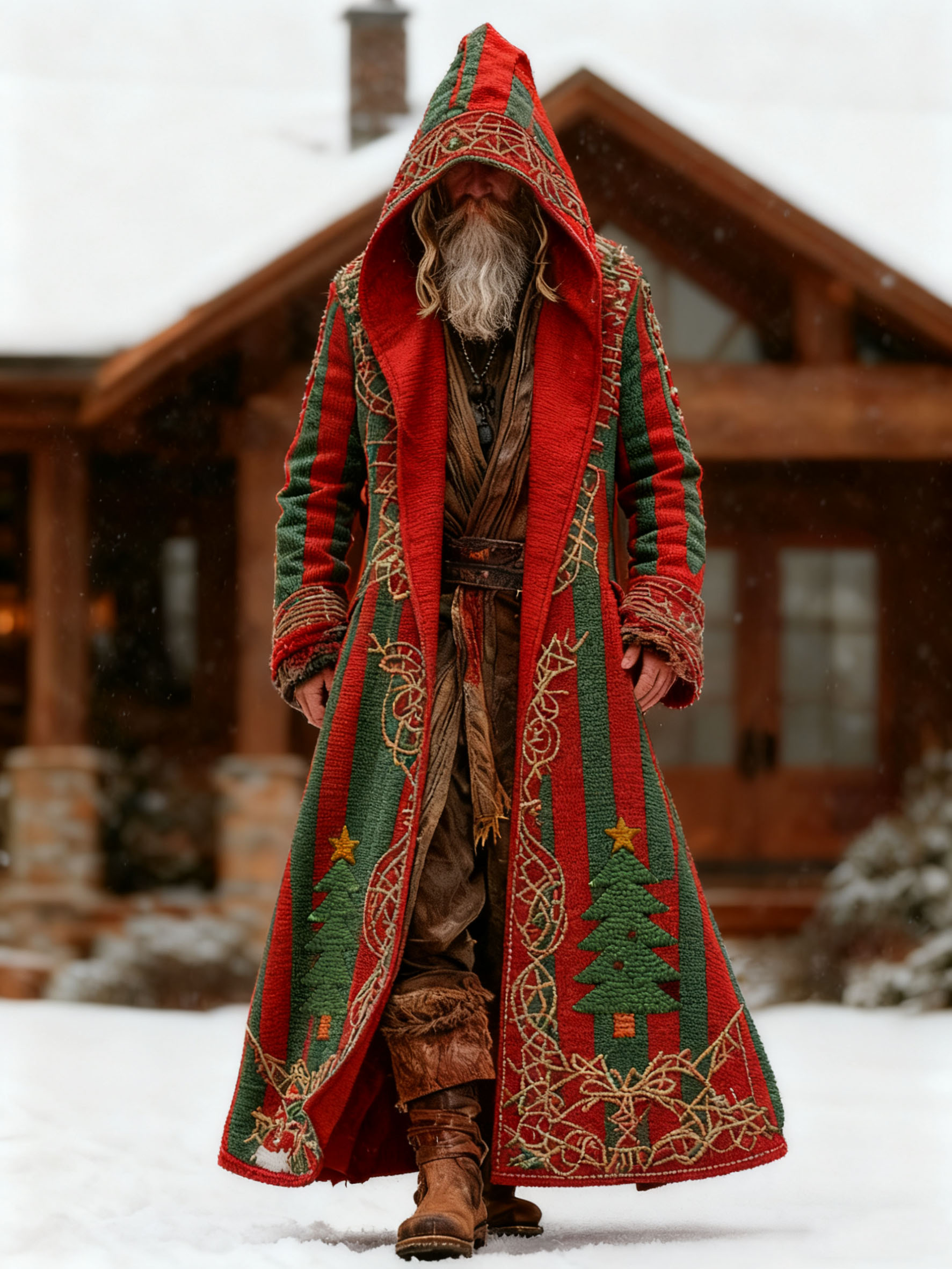 Men's Autumn Winter Christmas Printed Hooded Fleece Jacket