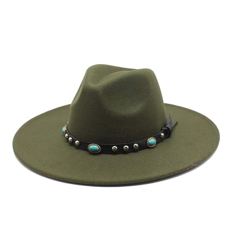 Classic Panama Autumn And Winter Men And Women Denim Woolen Hat New Big Brim Hat