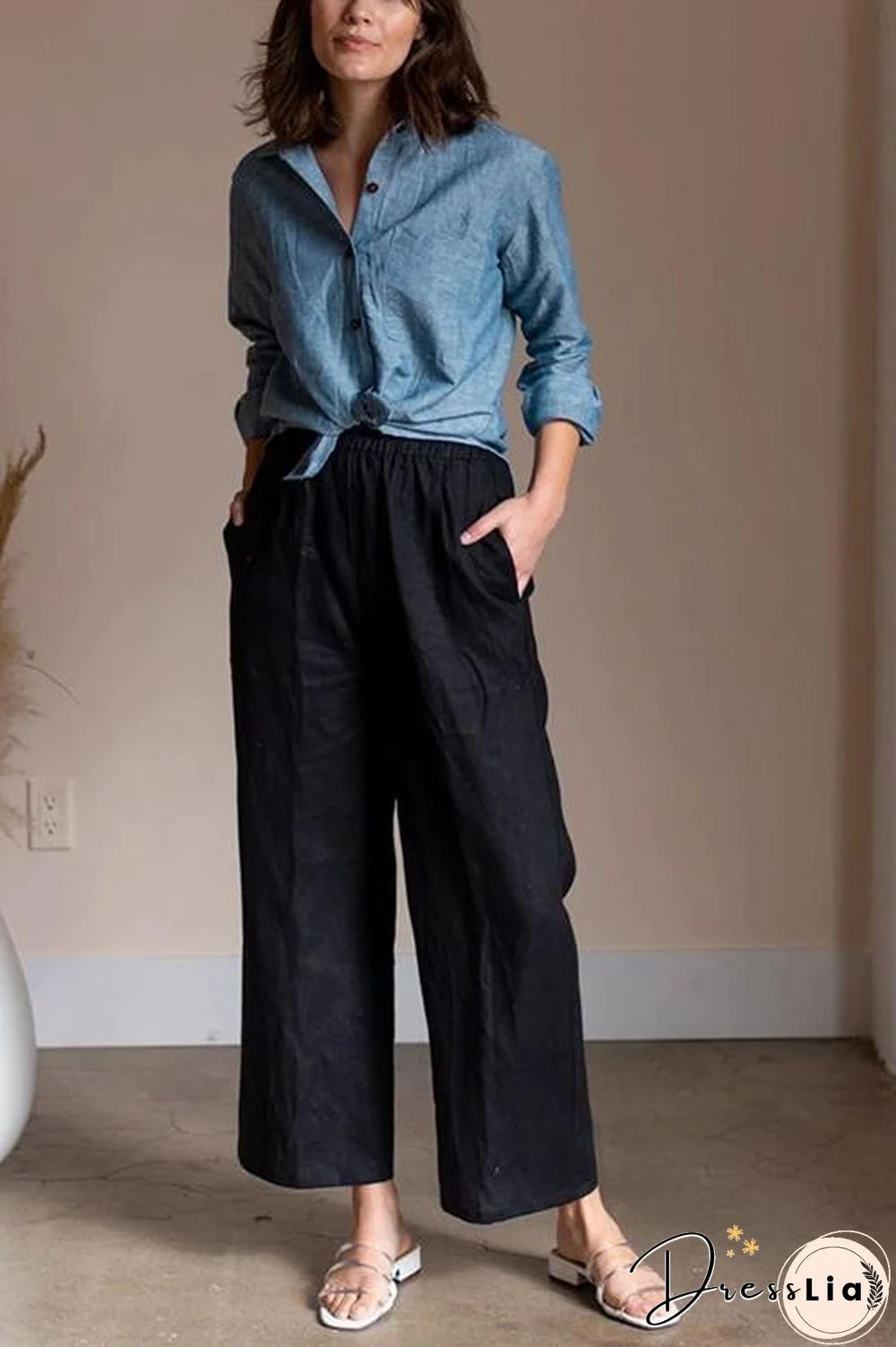Pockets Linen Loose Pants