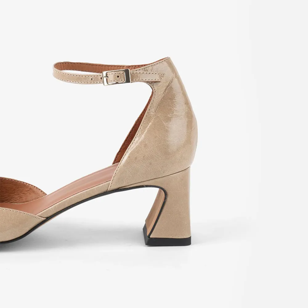 Fashion Square Toe Chunky Heel Ankle Strap Pumps Shoes in Nude