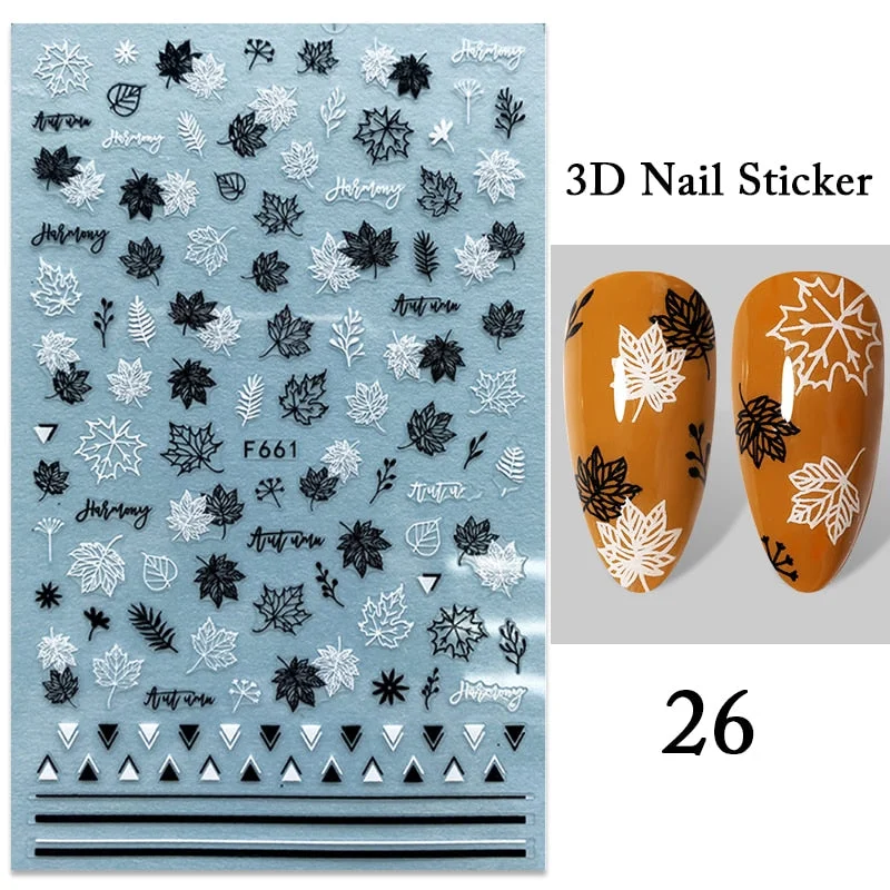 Iridescent Feathers 3D Nail Stickers Holographic Laser Flower Leaf Stickers Spring Summer Slider For Nails Manicures Decoration-Nail Inspo