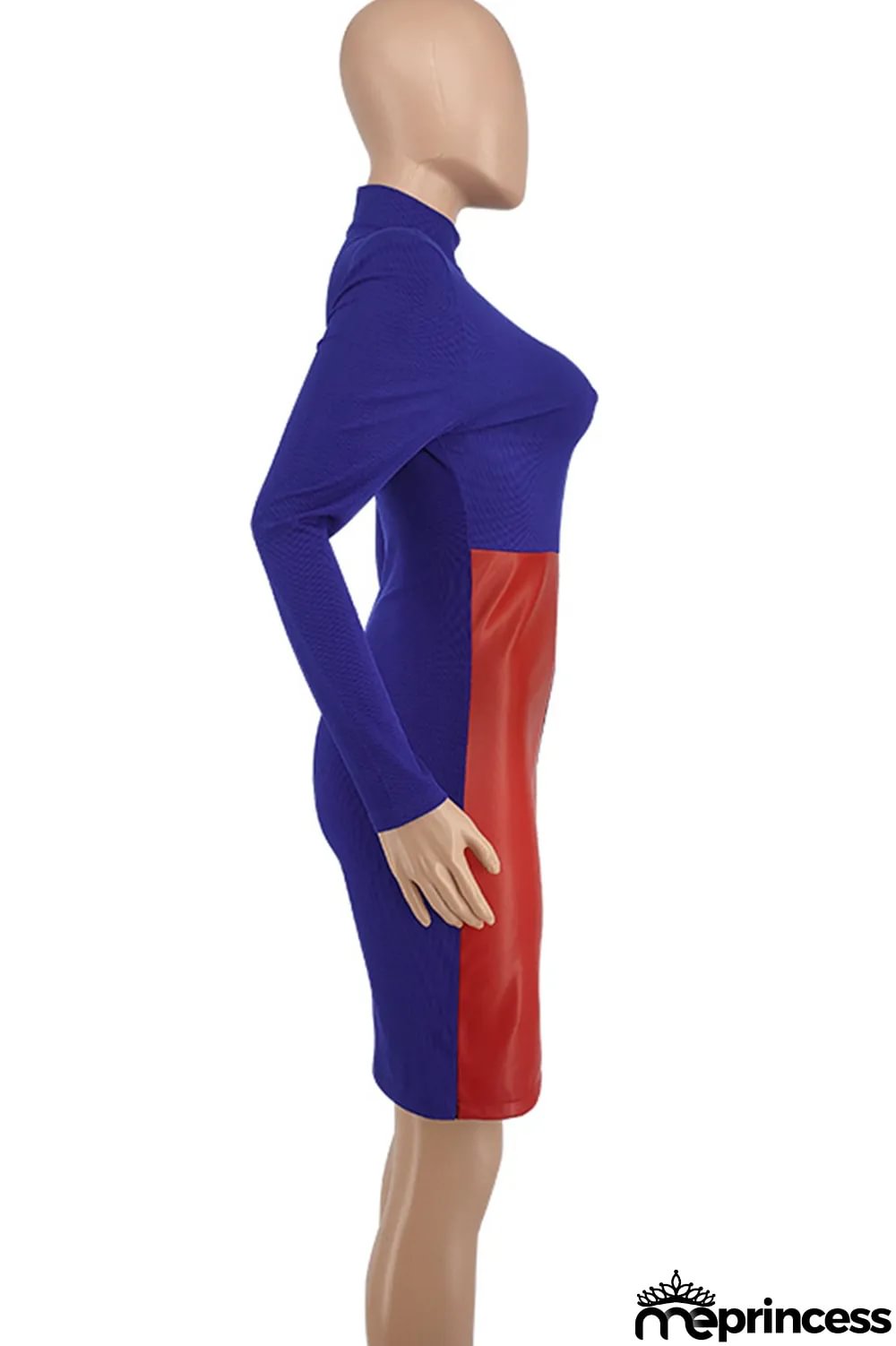 Red Fashion Sexy Patchwork Hollowed Out Asymmetrical O Neck Long Sleeve Dresses