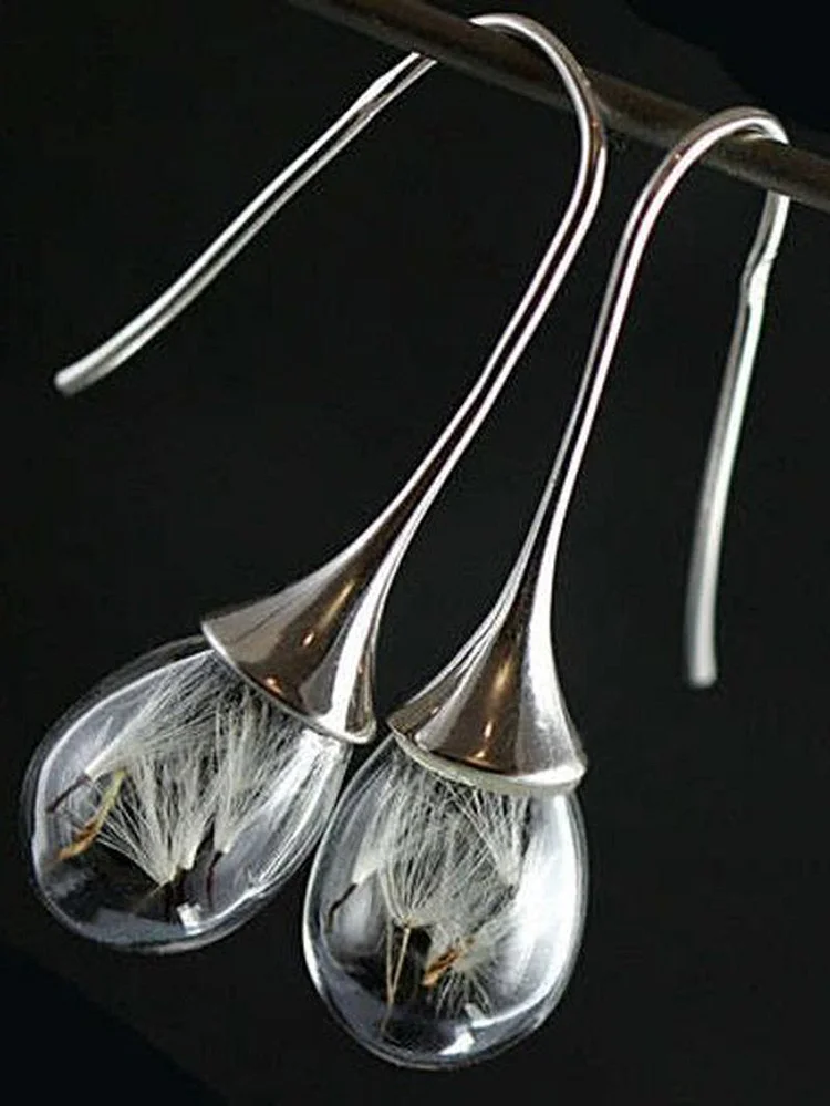 Dandelion Glass Ball Teardrop Earrings