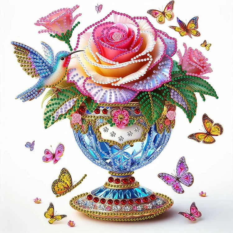 Partial Special-shaped Diamond Painting - Rose Hummingbird Crystal Cup 30*30CM