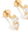 Women's Gold Plated Surgical Steel Cubic Zirconia Flat Back Earrings Studs